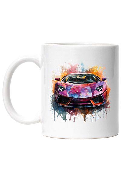 StoryGift Romania Cana Cu Masina Sport, Viteza, Splash Vopsea, Ilustratie, Multicolor 330 ml, Cera, Cu Maner Alb