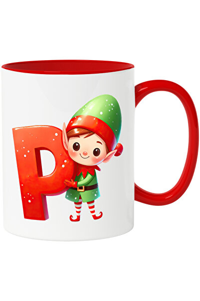 StoryGift Romania Cana cu un spiridus vesel care tine litera "P" | ilustratie...