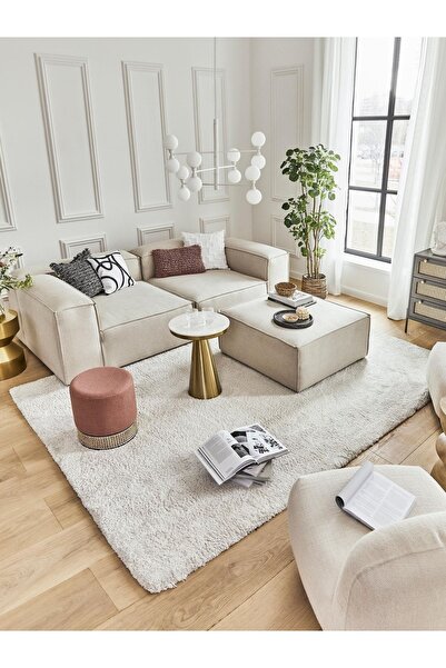 S Home Design Concept Frida 3 Modül Köşe (2 MODÜL VE PUF TAKIM), Keten, Kırık Beyaz