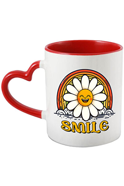 StoryGift Romania Cana cu mesajul "Smile", ilustratie, motivational, zambeste, floare, incredere c, Cu Maner Inim STG