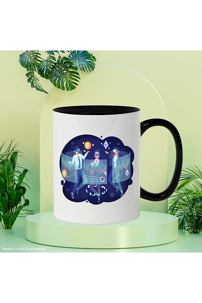 StoryGift Romania Cana Cu Spatiu, VR, Bitcoin, Crypto, Investitii, Multicolor 330 ml, Ceramica cu , Cu ,STG