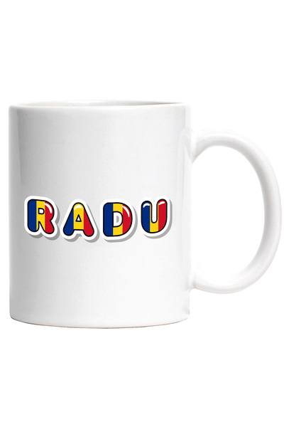 StoryGift Romania Cana Cu Numele Radu, Romania, Suporter, Steagul Romaniei, Patriot, 330ml, Cerami, Cu Maner Alb STG