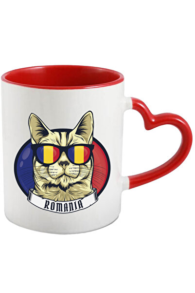 StoryGift Romania Cana cu pisica cu mesajul "Romania", ochelari cu culorile s...