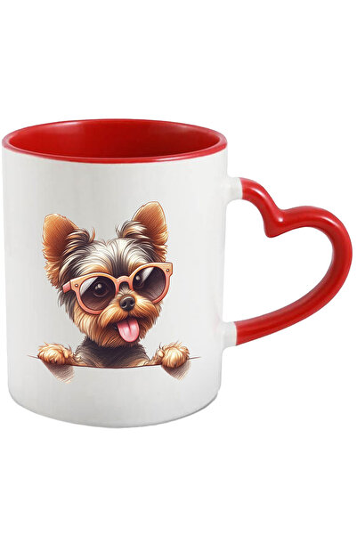 StoryGift Romania Cana cu un catelus blanos cu ochelari | ilustratie | se uita peste gard | nerabd, Cu Maner Inim STG