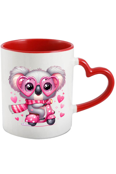 StoryGift Romania Cana cu un ursulet Koala care se plimba cu un scuter | inimioare | ochelari | ro, Cu Maner Inim STG