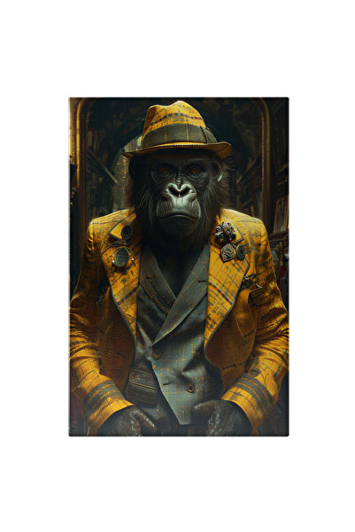 StoryGift Romania Tablou Canvas Business Gorilla In Costum Galben Cu Vesta Cu...