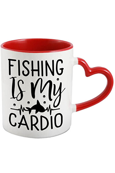 StoryGift Romania Cana cu un peste si mesajul in engleza "Fishing is my cardio" - pescuitul este a, Cu Maner Inim STG