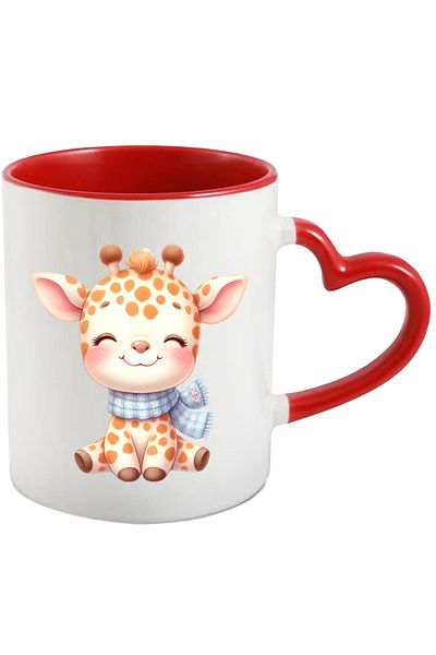 StoryGift Romania Cana cu o girafa vesela | ilustratie | fular | imbujorata | micuta | sta cuminte, Cu Maner Inim STG