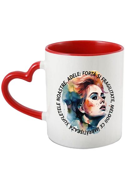 StoryGift Romania Mug With Adele: Strength And Fragility, Music, Artist, Singer, Multicolor 330, With Heart Handle STG