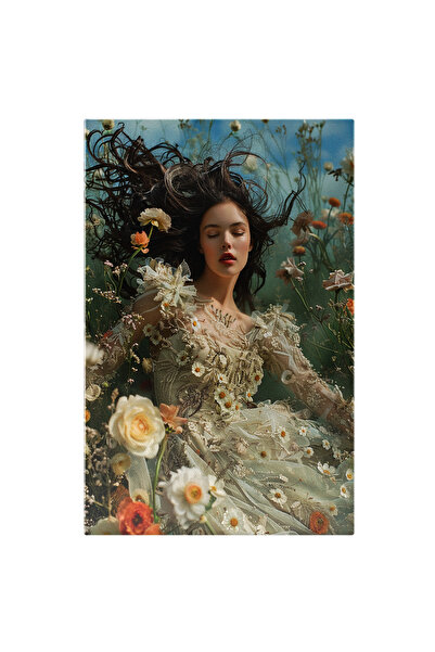 StoryGift Romania Tablou Canvas: Fată Cu Păr În Vânt În Rochie Albă Și Flori-...