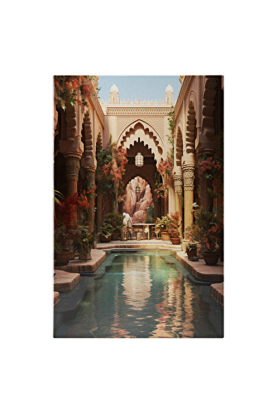 StoryGift Romania Tablou Canvas: Piscina Limpede Din Interiorul Casei Cu Flori Asezate In Jur Si O Masa Cu Doua