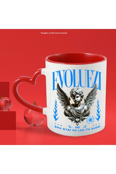 StoryGift Romania Cana cu Bust Statuie Greceasca Text Evoluezi Sau Stai pe Loc Tu Alegi Motivation, Cu Maner Inim STG