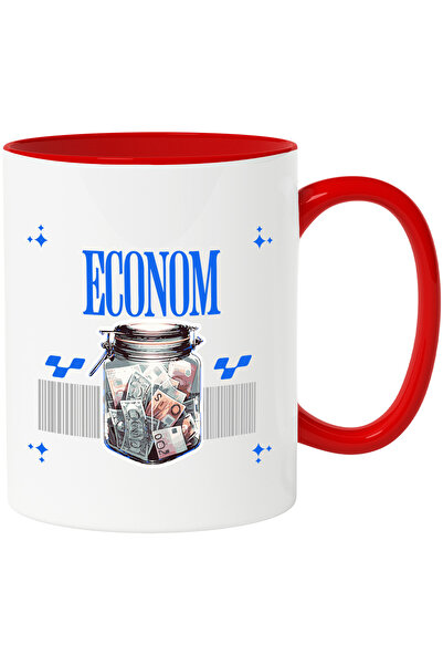 StoryGift Romania Cana econom borcan cu bani economisiti avere, 330ml, Ceramic cu Maner Rosu, Cu Maner Rosu STG