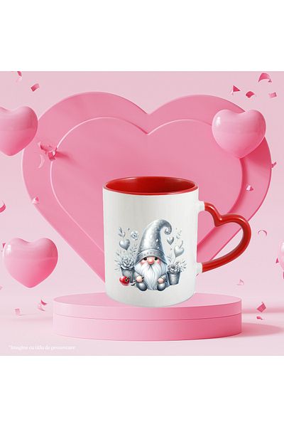 StoryGift Romania Mug with a dwarf | illustration | long white beard | flowers | hearts | from stories |, With ,STG.