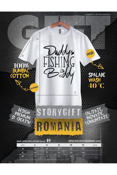 StoryGift Romania Children's T-shirt for dad's fishing buddy - son 100% Cotton, Unisex, White, 12 Years, 158