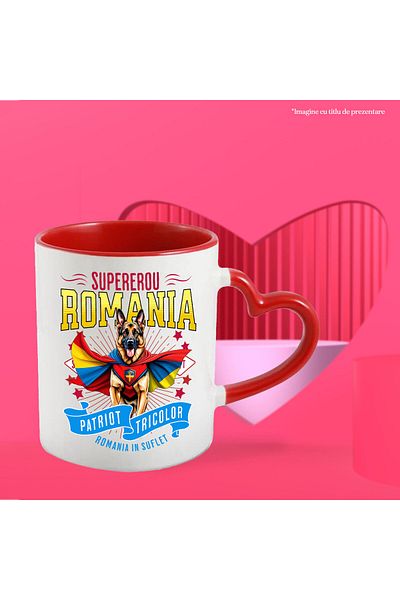 StoryGift Romania Cana cu Ciobănesc German / German Shepherd Caine In Costum de Capitan Romania cu, Cu Maner Inim STG