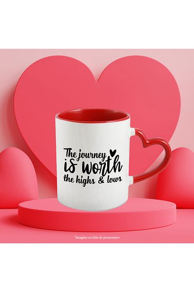 StoryGift Romania Mug with a heart and the text "It's worth being on a journey that has its ups and downs, With,STG