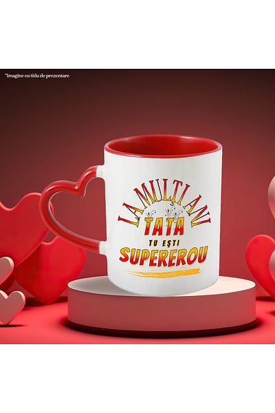 StoryGift Romania Happy Birthday Mug. Dad, You Are a Family Superhero, 330ml, Ceramic with Heart Handle, With ,STG.