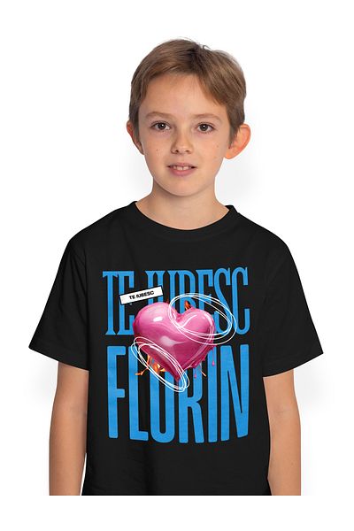 StoryGift Romania Tricou Copii Baieti Te Iubesc Florin, Dragoste, Inima, Iubire, Sfantul Valentin, Dragobete