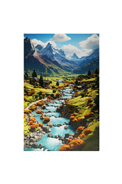 StoryGift Romania Tablou Canvas: View Panoramic Pajiste La Munte Iarba Verde Izvor Cabane Turistice Pictura Digi