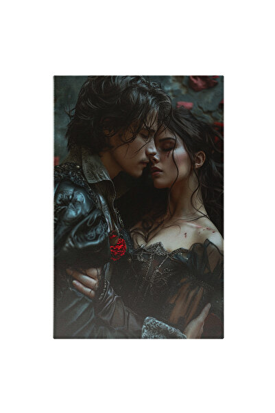 StoryGift Romania Tablou Canvas: Imagine A Iubirii, Doi Tineri Indragostiti Se Saruta Cu Foc, Fata Cu Zgarietura