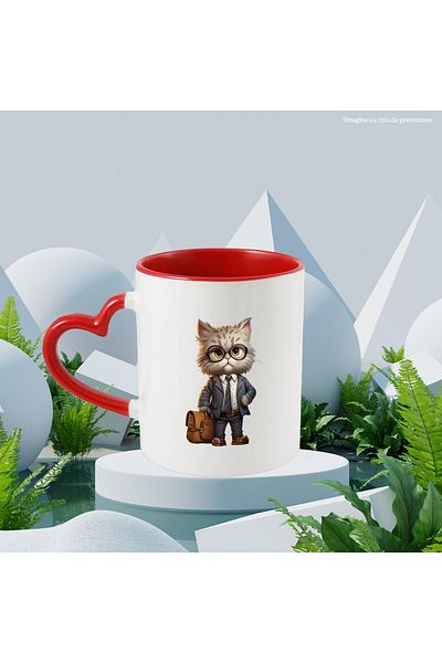 StoryGift Romania Cana Cu Un Motan La Costum | Ilustratie | Servieta | Ochelari | Pentru Iubitorii, Cu ,stg