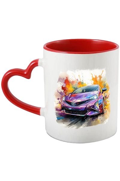 StoryGift Romania Cana Cu Masina, Toyota Prius, Brand, Viteza, Watercolor, Multicolor 330 ml, Cera, Cu Maner Inim STG
