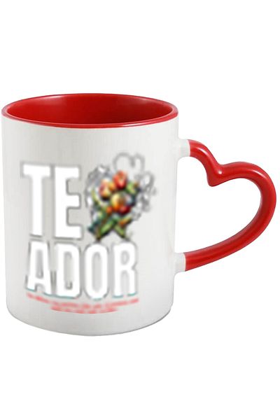 StoryGift Romania Cana Text Romantic Te Ador Cadou Valentine's Day Dragoste, 330ml, Ceramica cu Ma, Cu Maner Inim STG