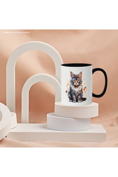 StoryGift Romania Mug With Cat, Mosaic, Geometric, Triangle, Tail, Multicolor 330 ml, Ceramic, With,STG.