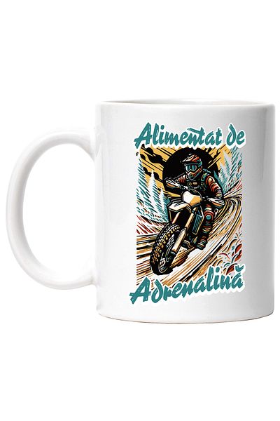 StoryGift Romania Cana alimentat de adrenalina om pe motor viteza munte, 330ml, Ceramic cu Maner A, Cu Maner Alb STG