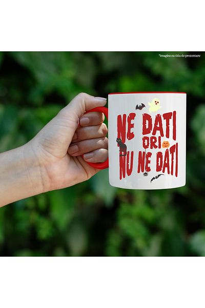StoryGift Romania Give us or don't give us H4ALLowen scarecrow mug, 330ml, Ceramic with Red Handle, With M,STG