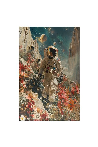 StoryGift Romania Canvas Painting Astronauts In White Suits With American Flag And Backpacks Reaching Space On A