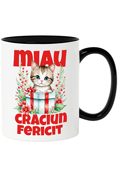 StoryGift Romania Cana cu Pisica In Cutie De Cadou Text Miau Craciun Fericit ...