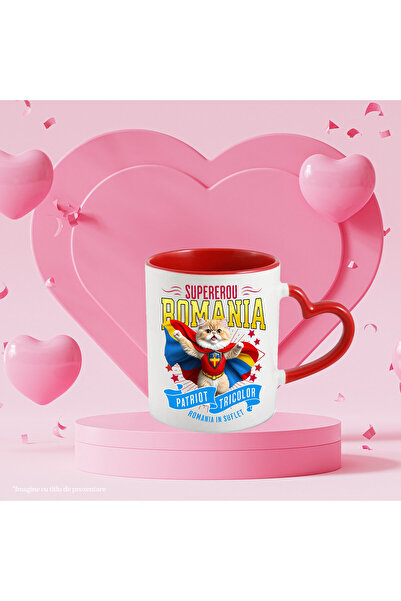StoryGift Romania Mug with Persian / Persian Cat in Captain Romania Costume with Cape, Hero N, With