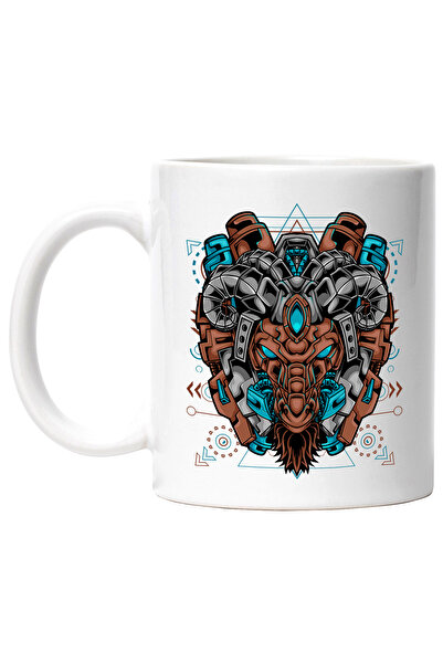 StoryGift Romania Cana Cu Cap De Tap, Coarne, Barba, Mecha, Robot, SF, Multicolor 330 ml, Ceramica, Cu Maner Alb