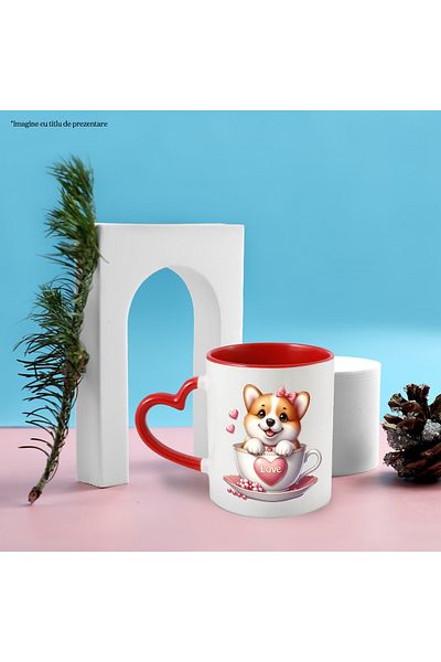 StoryGift Romania Mug with an Akita Inu puppy | illustration | sitting in a cup | important | caf, Cu,STG.