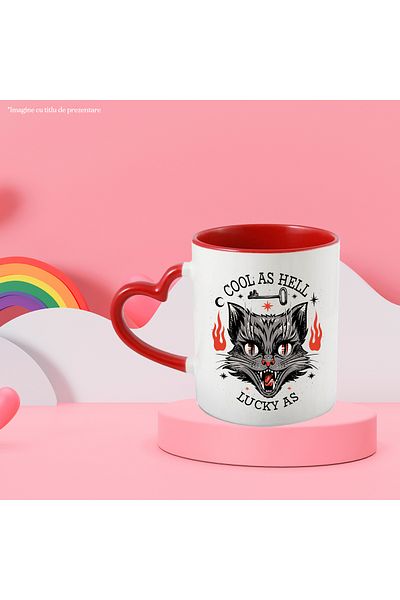 StoryGift Romania Mug With Message In English Cool As Hell Lucky As, Cat, Flames, Key, Multicolor, With ,STG