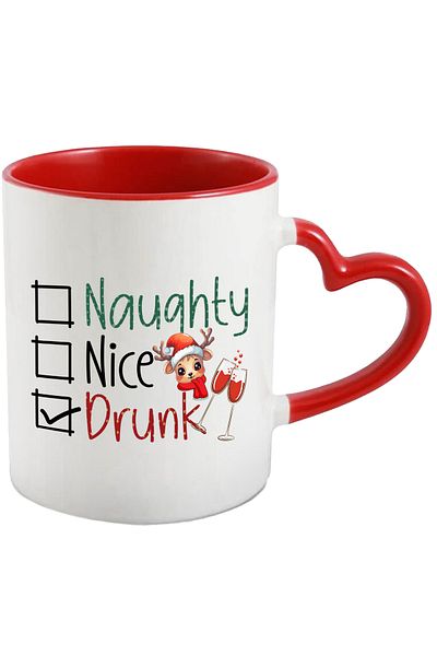 StoryGift Romania Mug with little reindeer with the message "Naughty, Nice, Drunk", drunk checked, Merry Christmas, With ,STG