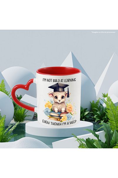 StoryGift Romania Mug with a sheep wearing a graduation hat | she learned even though she's a sheep, With ,STG .