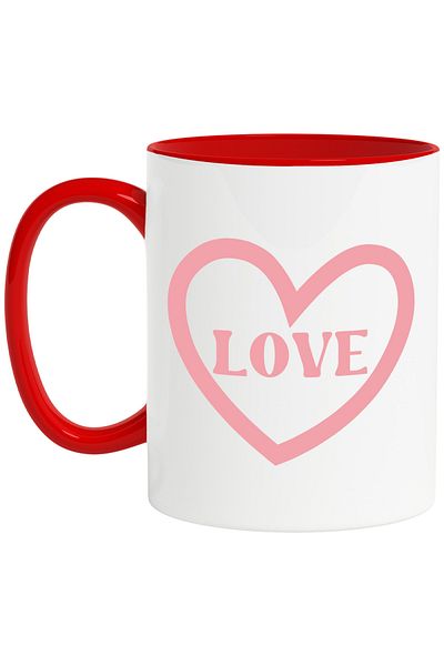StoryGift Romania Cana cu inimioara si textul "Love" - iubire cu Maner Rosu, Cu Maner Rosu STG