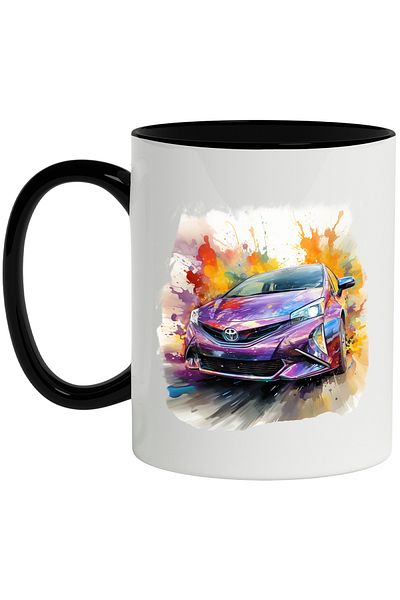 StoryGift Romania Cana Cu Masina, Toyota Prius, Brand, Viteza, Watercolor, Multicolor 330 ml, Cera, Cu Maner Negru