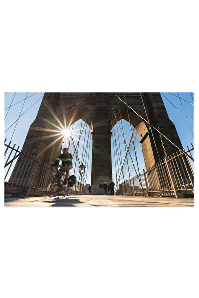 StoryGift Romania Tablou Canvas Ciclu Stop-motion Cu Bicicleta Si Podul Brooklyn, Lower Manhattan Skyline, Americ