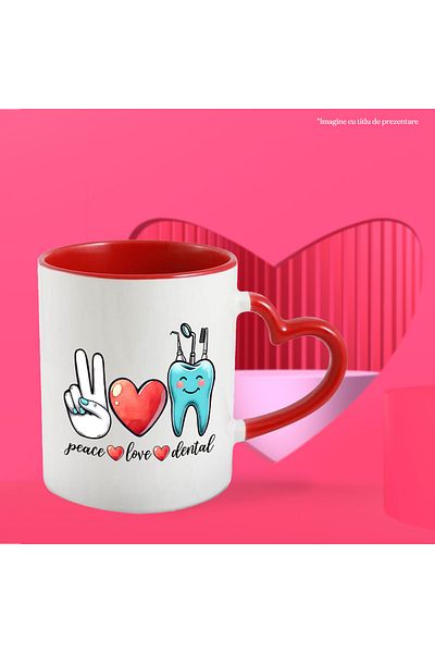 StoryGift Romania Mug with the message "Peace, love, dental", profession, illustration, work, dedication, goodbye, With, STG.