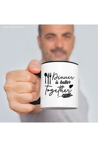 StoryGift Romania Heart mug and cutlery with the message "Dinner is better together" - dinner is better together, With ,STG.