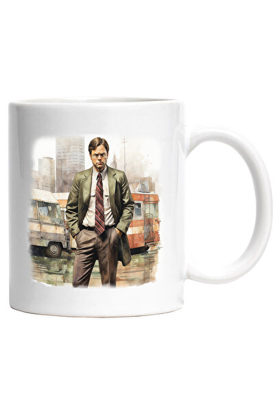StoryGift Romania Cana Cu Dwight Schrute, Personaj, The Office, Comedie, Multicolor 330 ml, Cerami, Cu Maner Alb