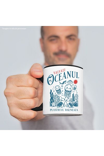 StoryGift Romania Save the ocean mug, plastic harms the aquatic world, 330ml, Ceramic with Handle, With