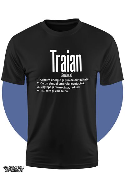 StoryGift Romania Tricou Copii Baieti Cu Numele Traian, Cu Mesaj Motivational, Creativ, Energic, Curios, Des