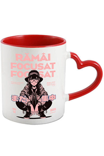 StoryGift Romania Mug Stay Focused. Urban Woman Anime Style Drawings, 330ml, Ceramic with Heart Handle, With Heart Handle STG