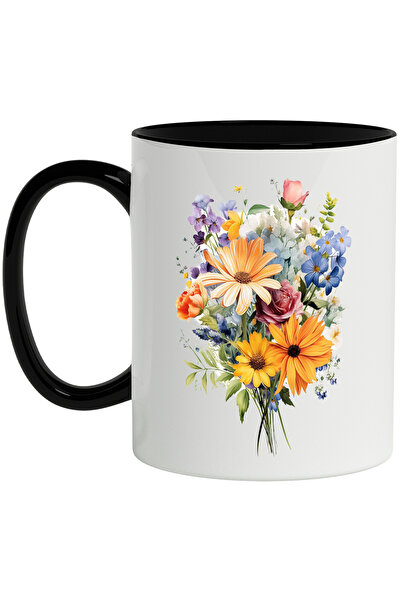 StoryGift Romania Cana Cu Buchet De Flori, Trandafiri, Frunze, Crizanteme, Mu...