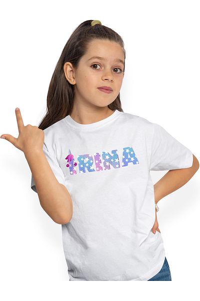 StoryGift Romania Kids Girls T-Shirt With Name Irina, Unicorn, Princess, Fairytale, Cute 100% Cotton, Plain